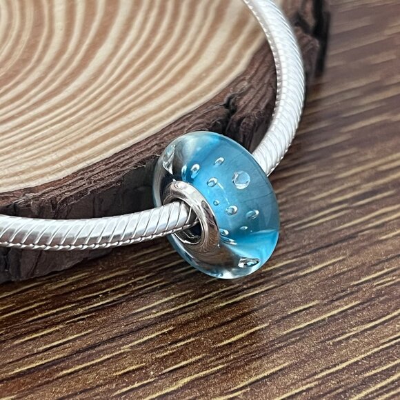 Pandora Jewelry - Murano Glass Blue Effervescence Clear Bead Charm